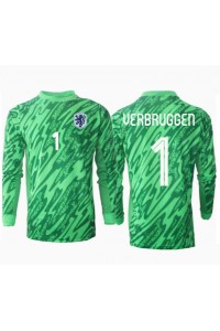 Nederland Bart Verbruggen #1 Keeper Fotballdrakt Hjemme Klær EM 2024 Lange ermer
